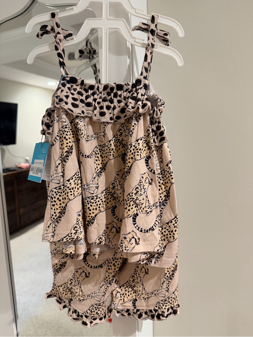 Posh peanut Girls Cheetah Print Ruffle Set - Beige & Black NWT size 5t/6t
